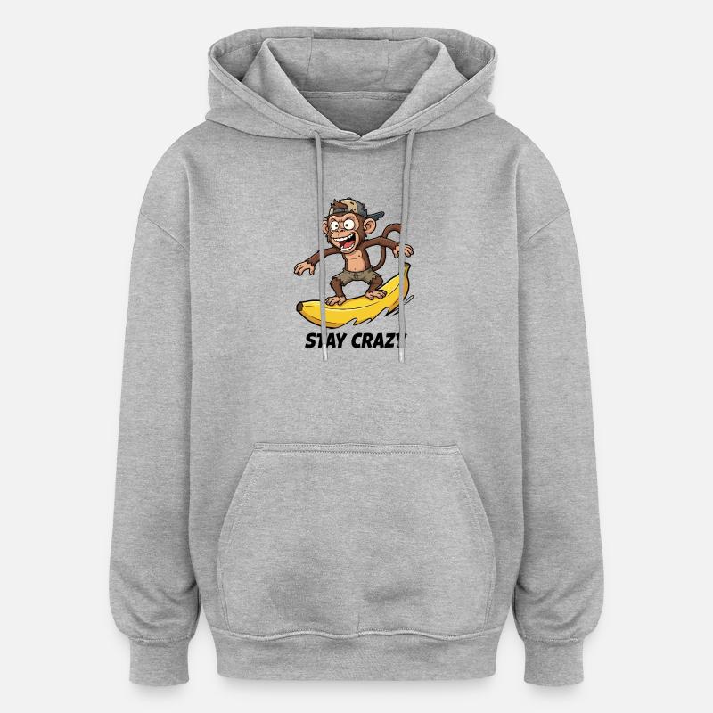 Le singe surfeur de bananes - Sweat à capuche oversize unisexe - gris chiné