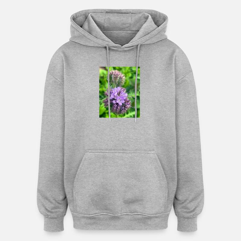 Phacélie violette – Fleur sauvage botanique - Sweat à capuche oversize unisexe - gris chiné