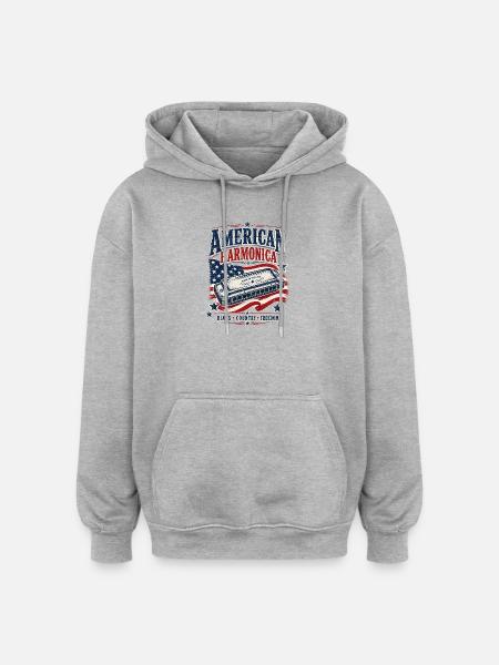 Instrument: Harmonica, Country Music, Harmonica - Oversized Unisex Hoodie - heather grey