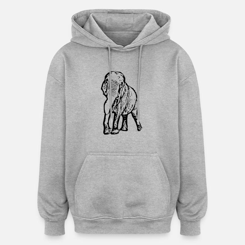 Éléphant noir - Sweat à capuche oversize unisexe - gris chiné