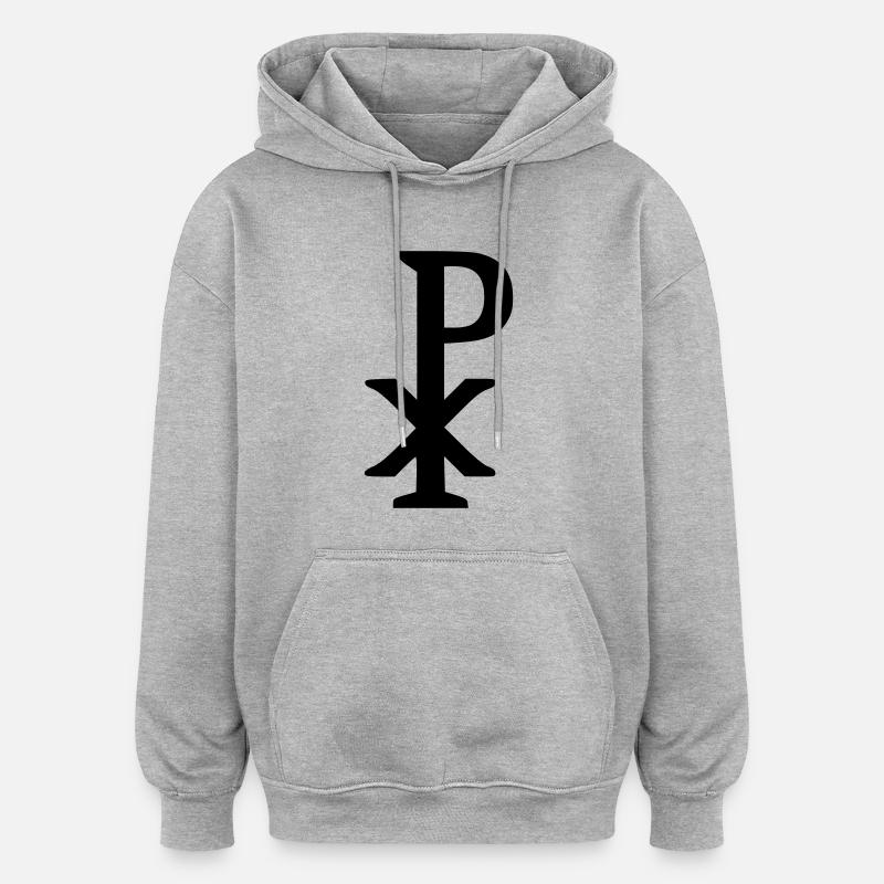 Chi rho - Jésus - Sweat à capuche oversize unisexe - gris chiné