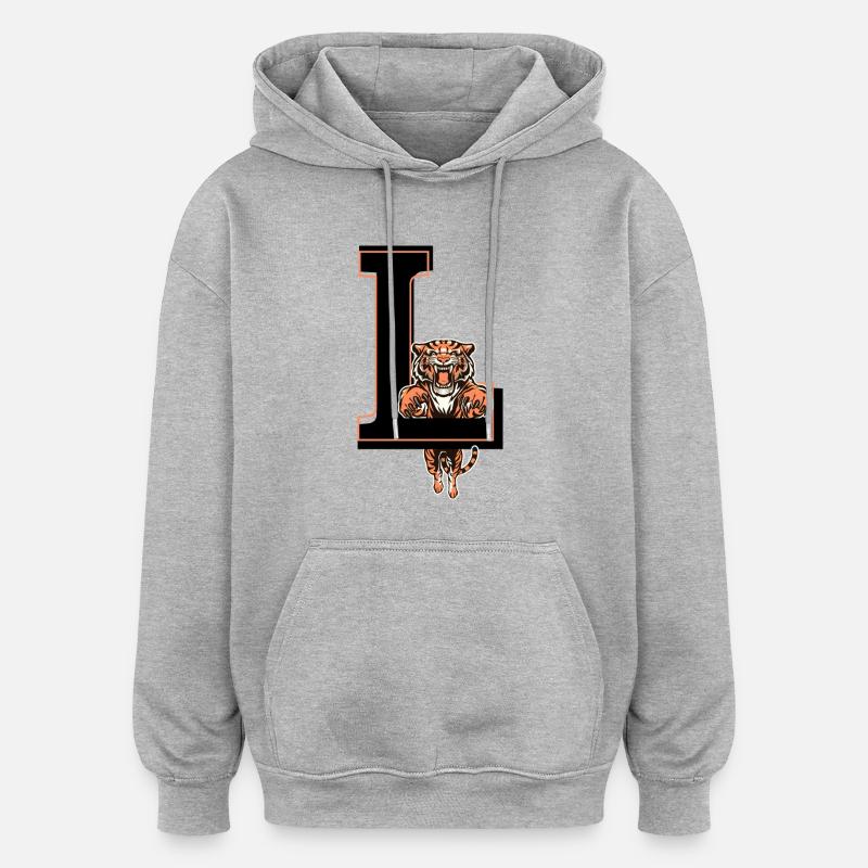 Letter l tiger - gift idea - Oversized Unisex Hoodie - heather grey