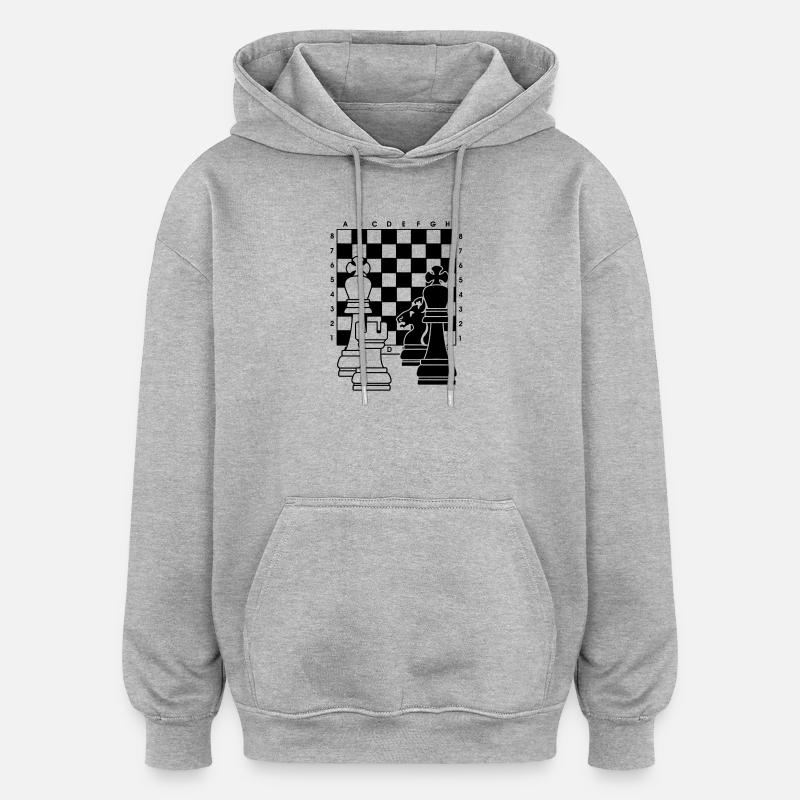 Échecs2 - Sweat à capuche oversize unisexe - gris chiné