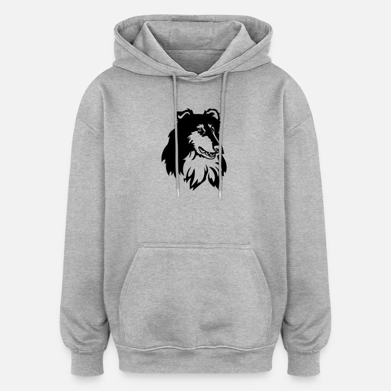 Tête de Collie - Sweat à capuche oversize unisexe - gris chiné