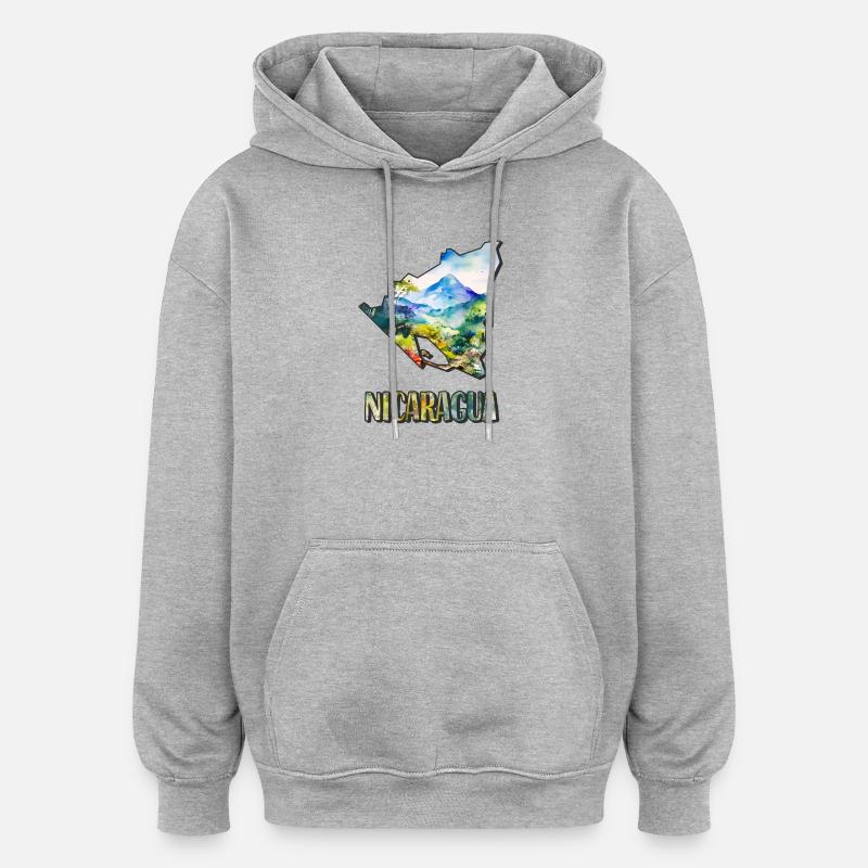 Carte à l’aquarelle Nicaragua - Sweat à capuche oversize unisexe - gris chiné