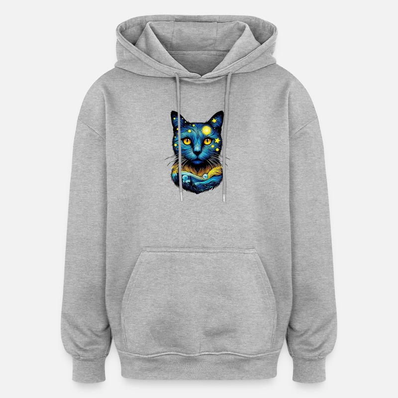Chat - Sweat à capuche oversize unisexe - gris chiné