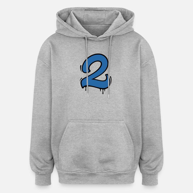 Graffiti Numéro 2 Bleu - Sweat à capuche oversize unisexe - gris chiné