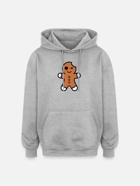 Funny bitten gingerbread man christmas - Oversized Unisex Hoodie - heather grey