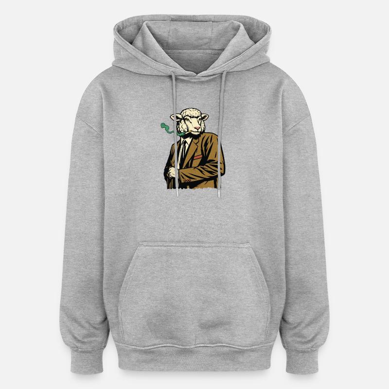 Schaf im Anzug mit Zigarette - Oversized Unisex Hoodie - Grau meliert