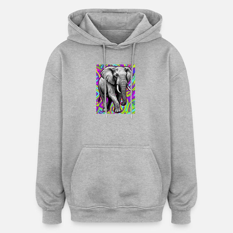 éléphant - Sweat à capuche oversize unisexe - gris chiné