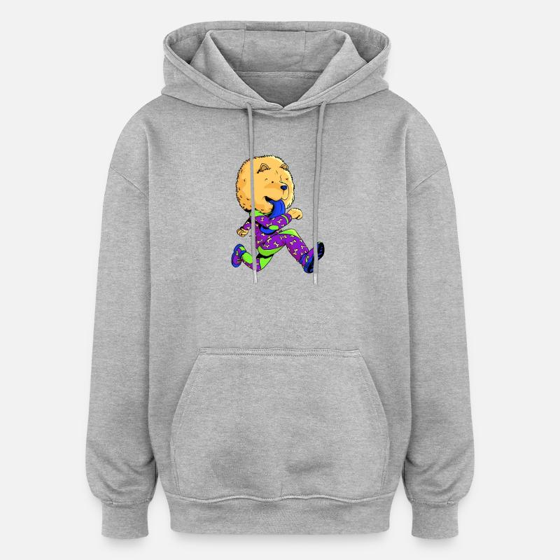 Chow-chow runner  - Sweat à capuche oversize unisexe - gris chiné