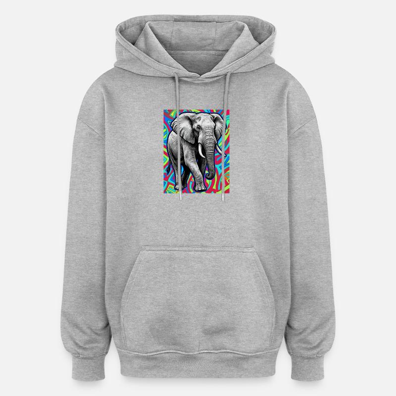 éléphant - Sweat à capuche oversize unisexe - gris chiné
