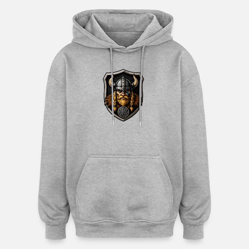 Vikingischer Krieger mit Schild - Oversized Unisex Hoodie - Grau meliert