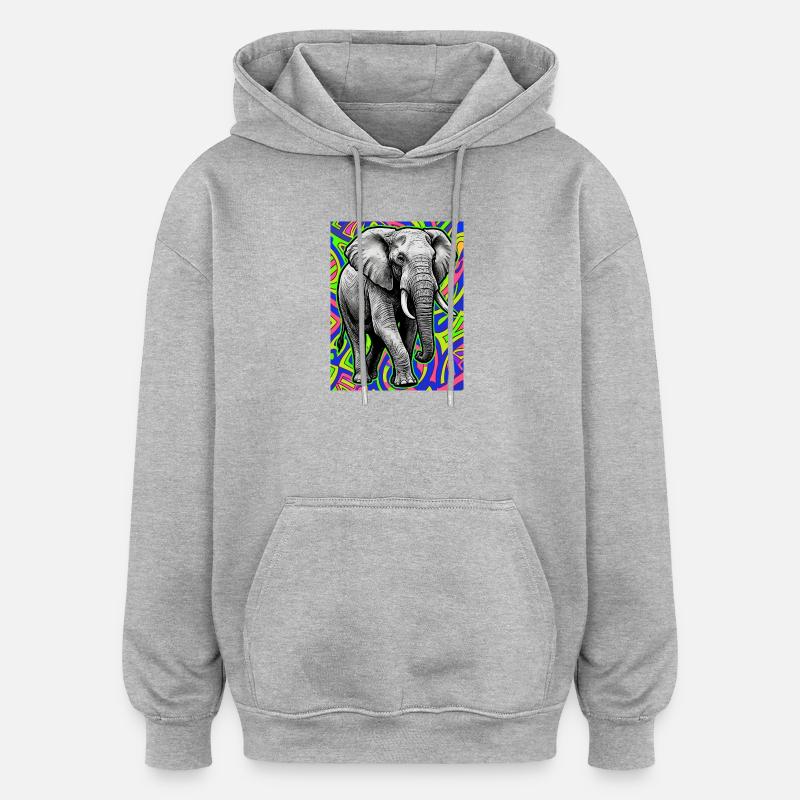 éléphant - Sweat à capuche oversize unisexe - gris chiné