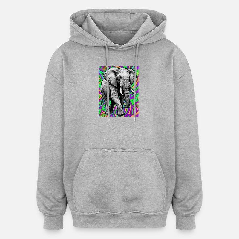éléphant - Sweat à capuche oversize unisexe - gris chiné