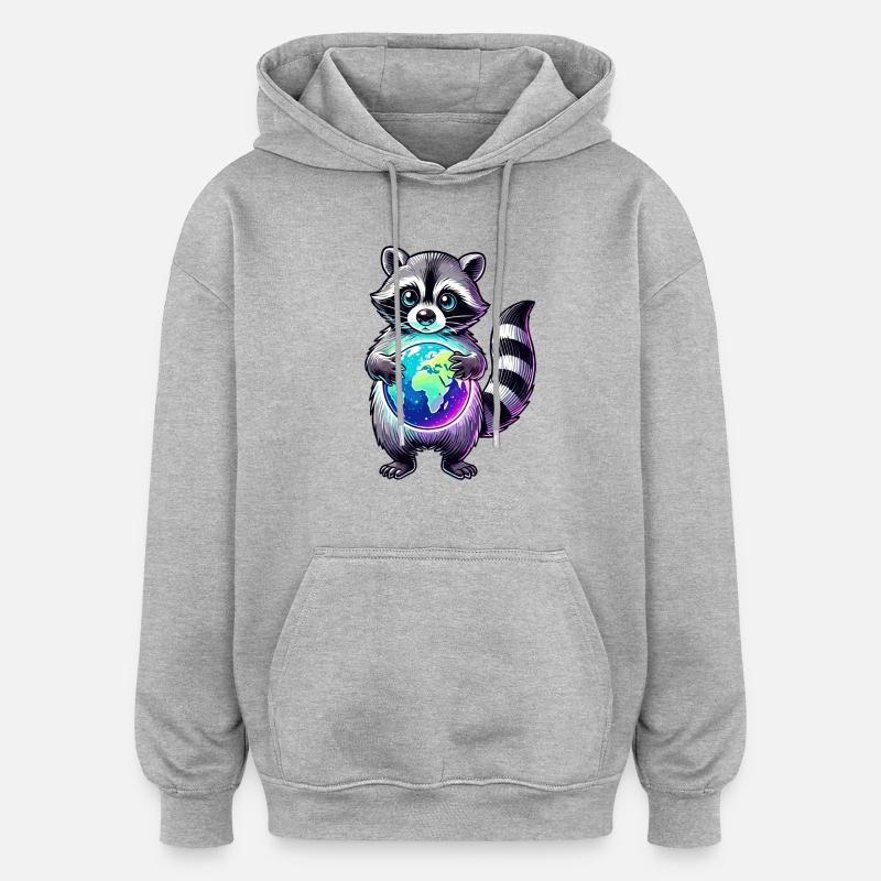 mignon raton laveur - Sweat à capuche oversize unisexe - gris chiné