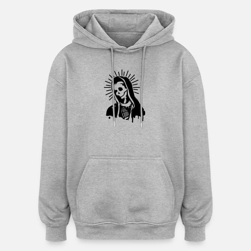 2192215 113811720 La Vierge prie - Sweat à capuche oversize unisexe - gris chiné