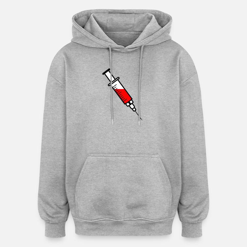 Impfspritze mit rotem flüssigem Medikament - Oversized Unisex Hoodie - Grau meliert