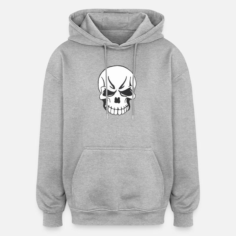 SKULL COMIC STYLE - Sweat à capuche oversize unisexe - gris chiné