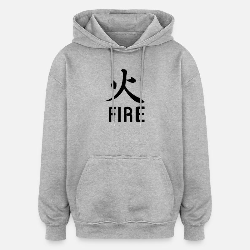 Kanji de feu avec le texte - Sweat à capuche oversize unisexe - gris chiné