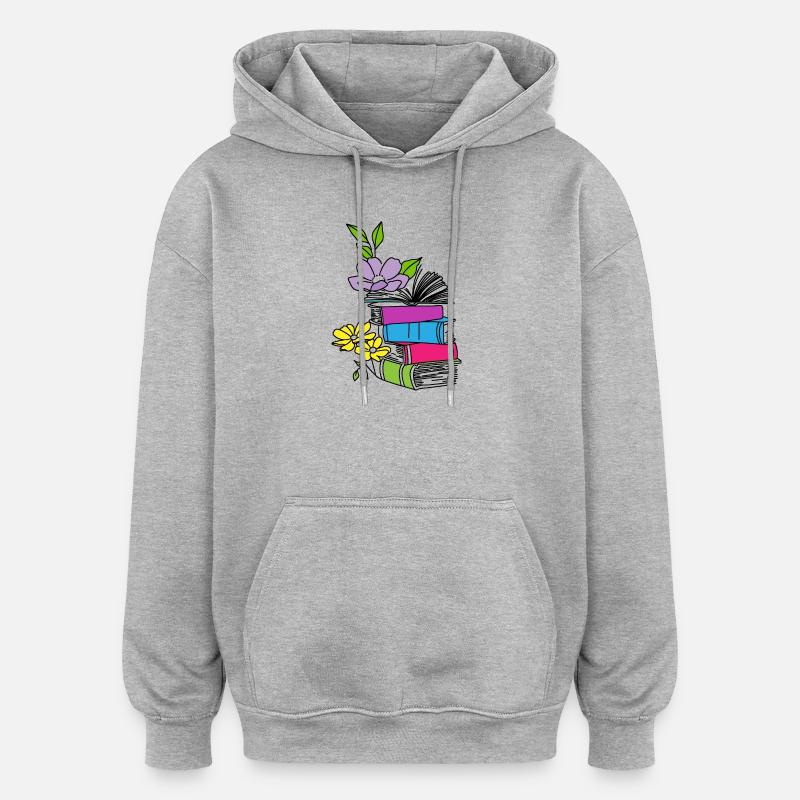 Bücher mit Blumen - Oversized Unisex Hoodie - Grau meliert