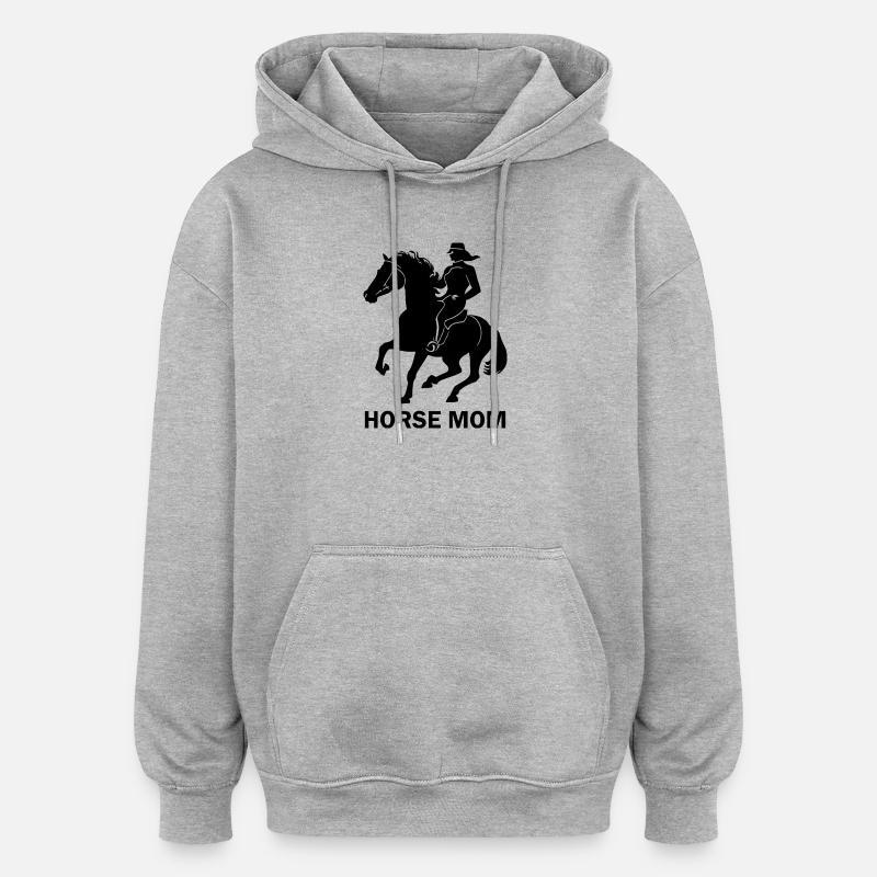 Horse Mom, cheval avec cavalier - Sweat à capuche oversize unisexe - gris chiné