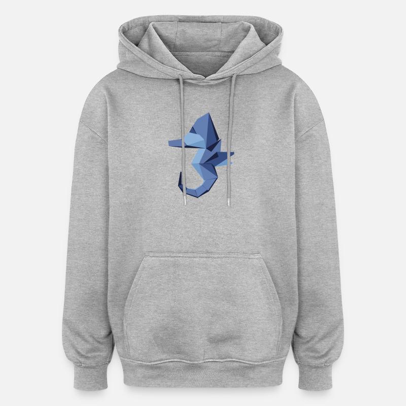 Origami abstrait hippocampe bleu - Sweat à capuche oversize unisexe - gris chiné