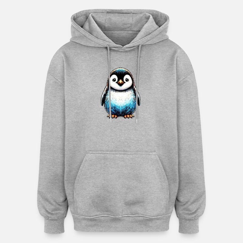 Pingouin - Sweat à capuche oversize unisexe - gris chiné