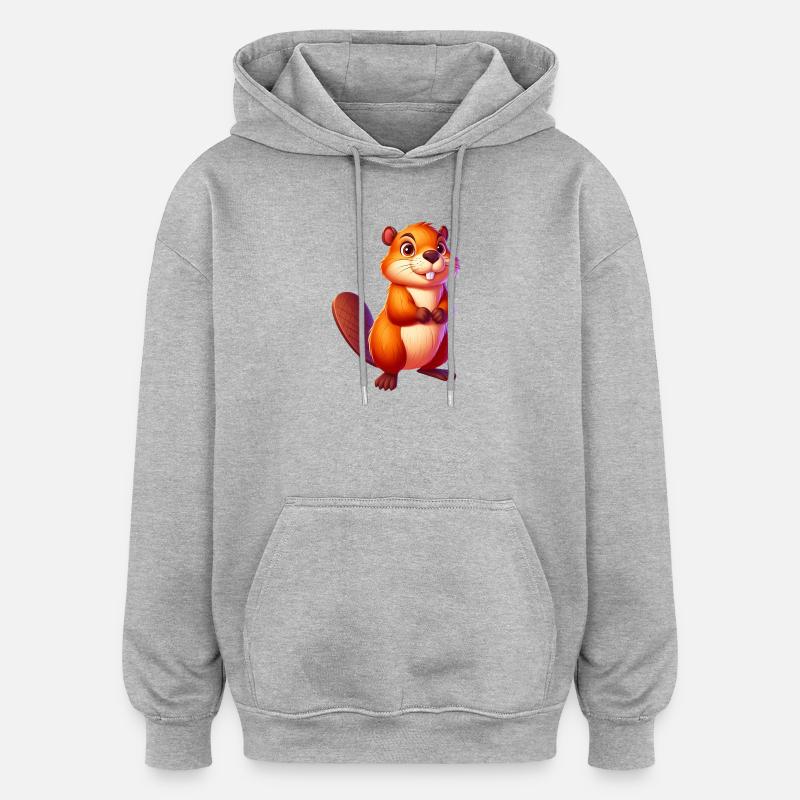 Castor - Sweat à capuche oversize unisexe - gris chiné