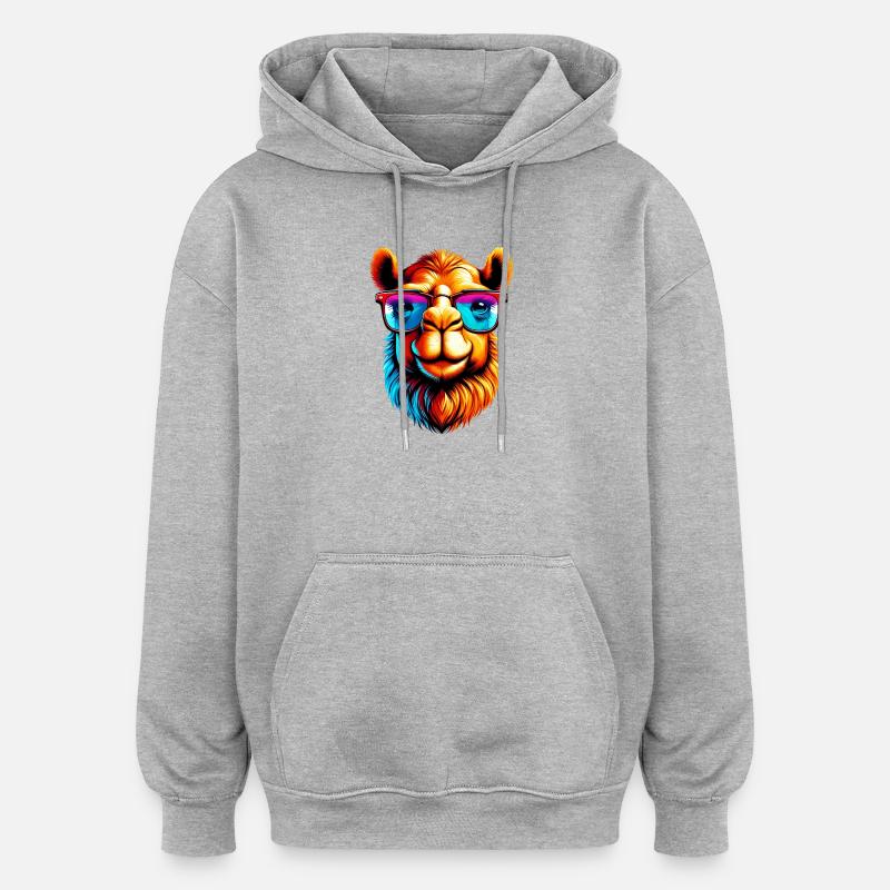 Camel avec lunettes de soleil - Sweat à capuche oversize unisexe - gris chiné