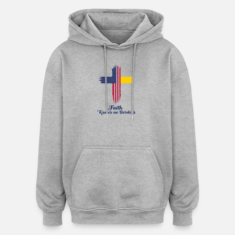 Drapeau américain et du Vatican - Sweat à capuche oversize unisexe - gris chiné