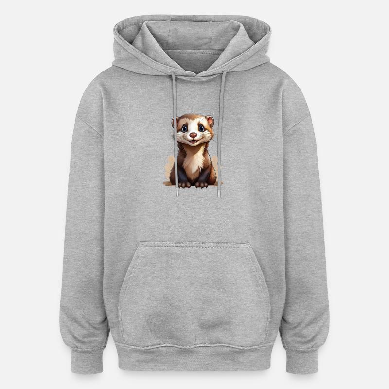 Furet mignon - Sweat à capuche oversize unisexe - gris chiné