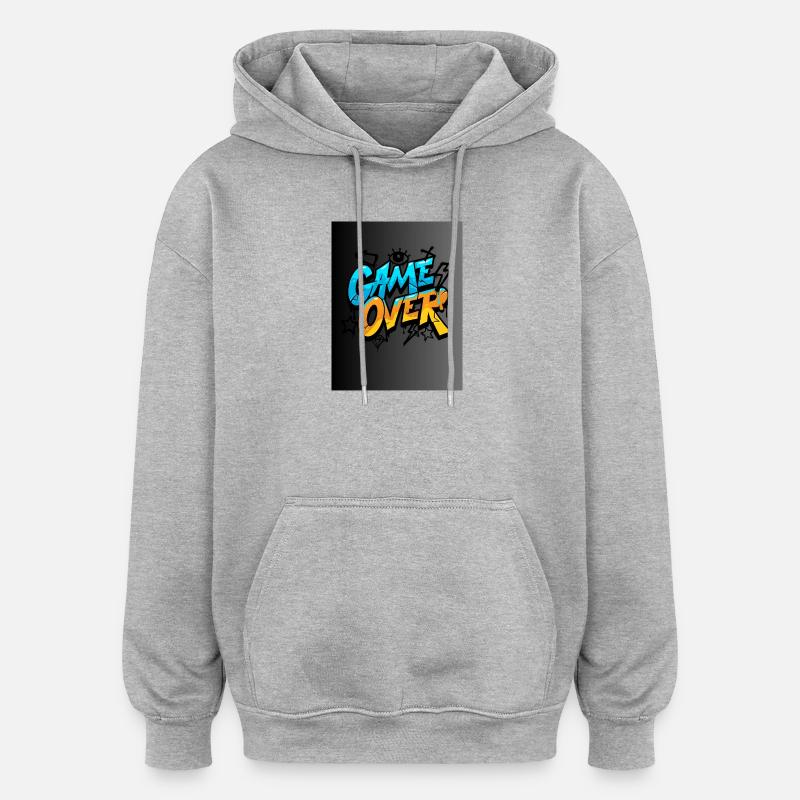 Graffiti Style Game Over Design - Sweat à capuche oversize unisexe - gris chiné