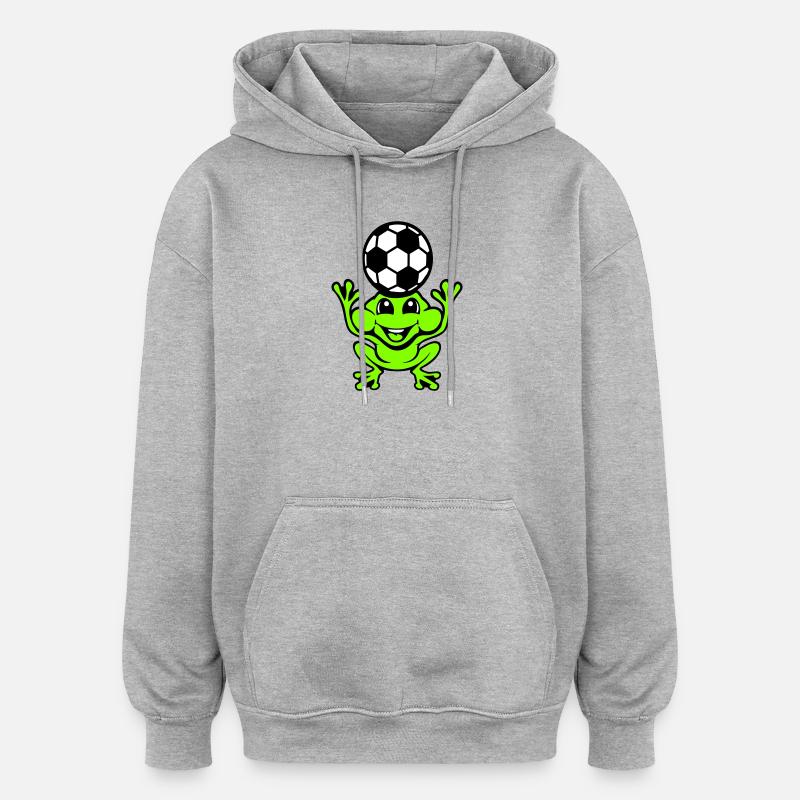 Frog Soccer Header Ball Playing Toad - Oversized Unisex Hoodie - heather grey