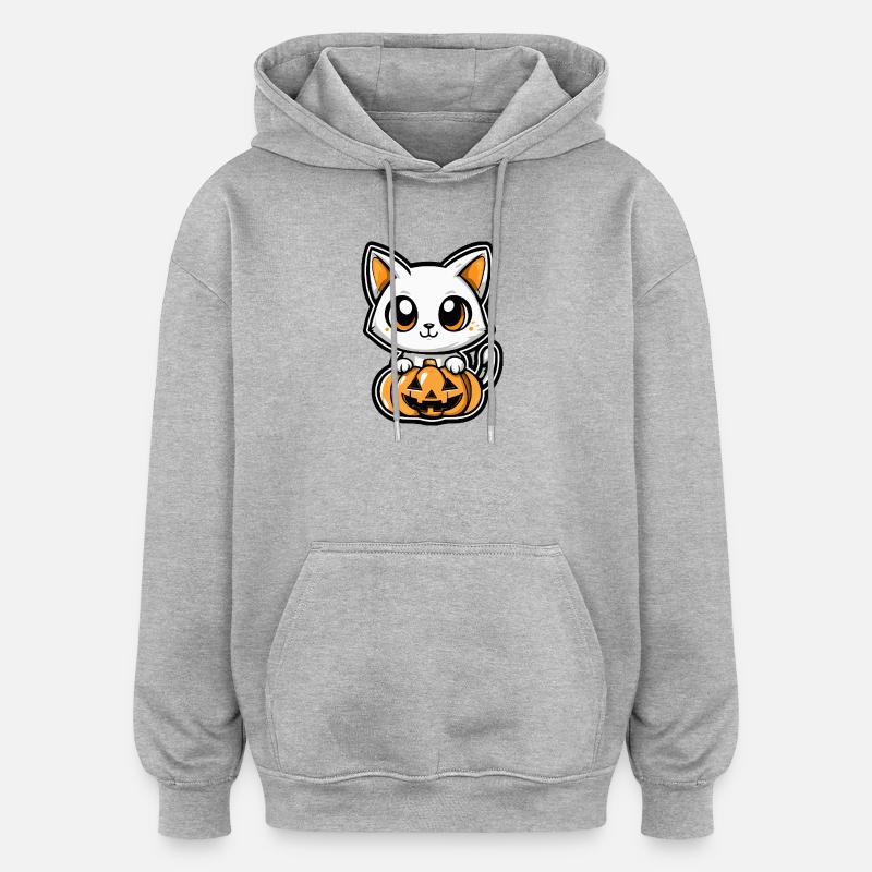 Chat Halloween Chat Bande dessinée - Sweat à capuche oversize unisexe - gris chiné