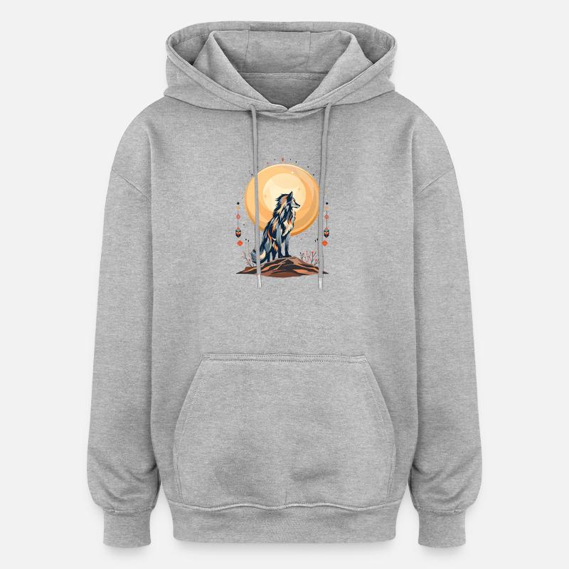 Boho Wolf - Oversized Unisex Hoodie - Grau meliert