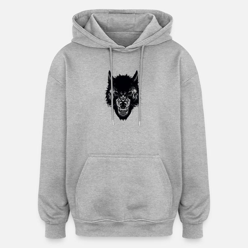 loup - Sweat à capuche oversize unisexe - gris chiné