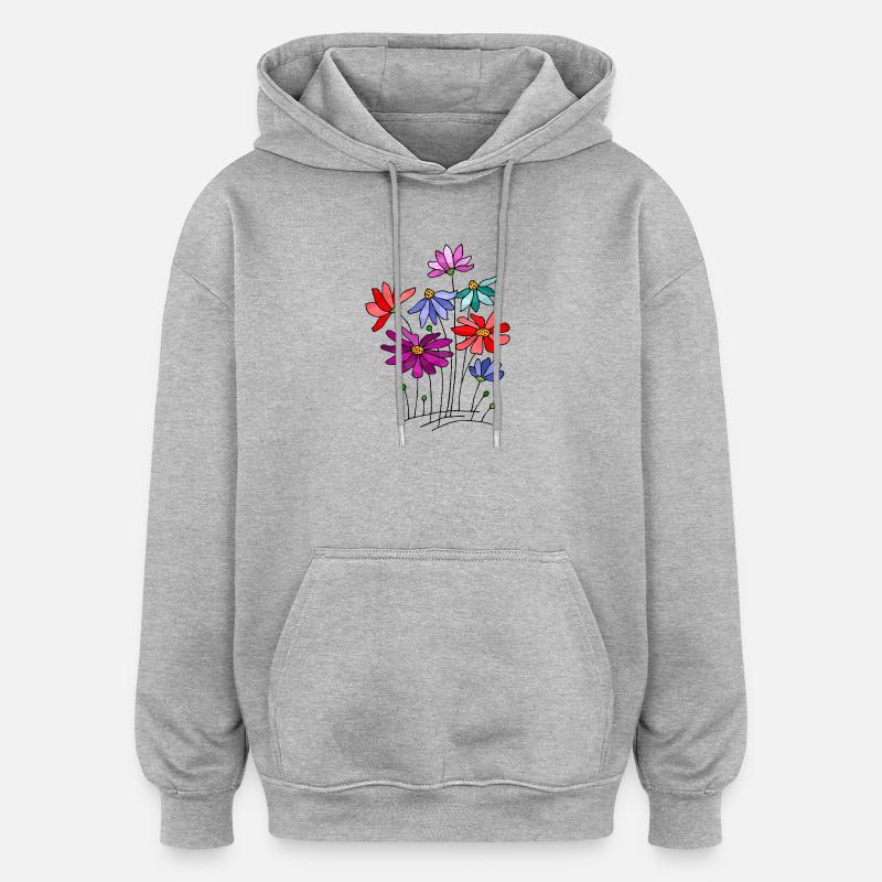 Fleur - Sweat à capuche oversize unisexe - gris chiné