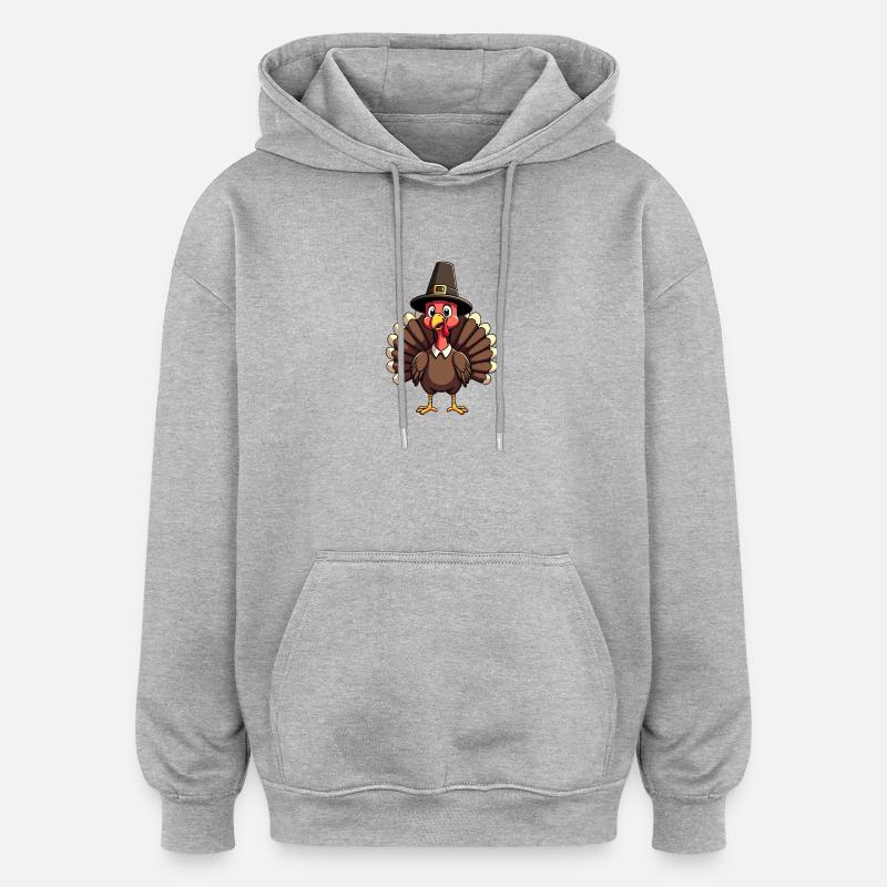 Thanksgiving Drôle Dinde de Thanksgiving - Sweat à capuche oversize unisexe - gris chiné