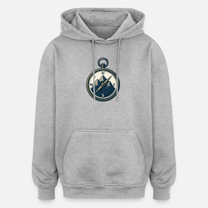 Compass Mountain Trek Azimut Wandergeschenk - Oversized Unisex Hoodie - Grau meliert