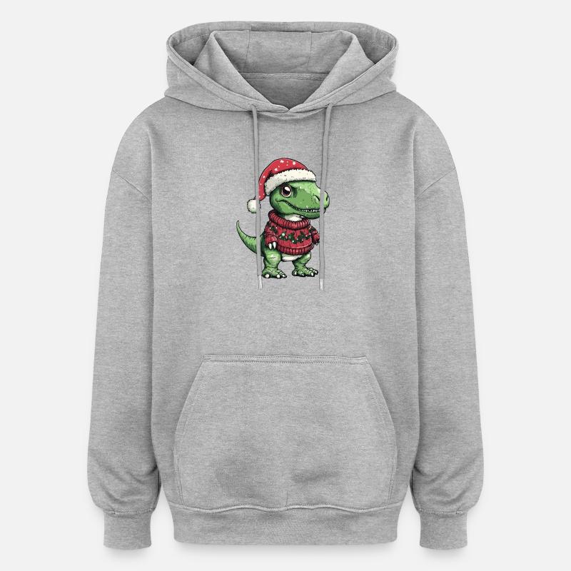 Noël de Noël T-Rex Dinosaure - Sweat à capuche oversize unisexe - gris chiné