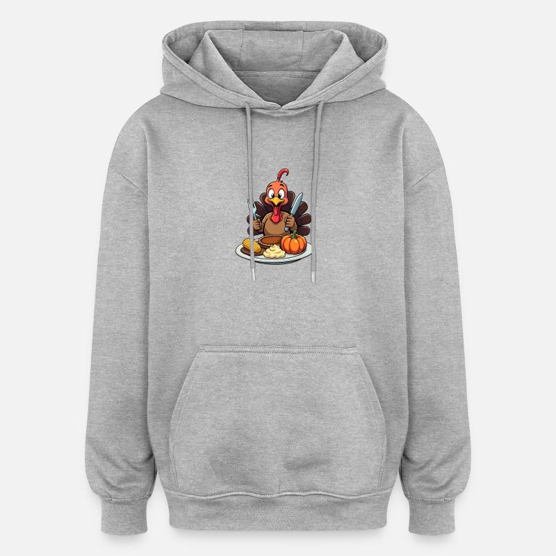 Thanksgiving Drôle Dinde de Thanksgiving - Sweat à capuche oversize unisexe - gris chiné