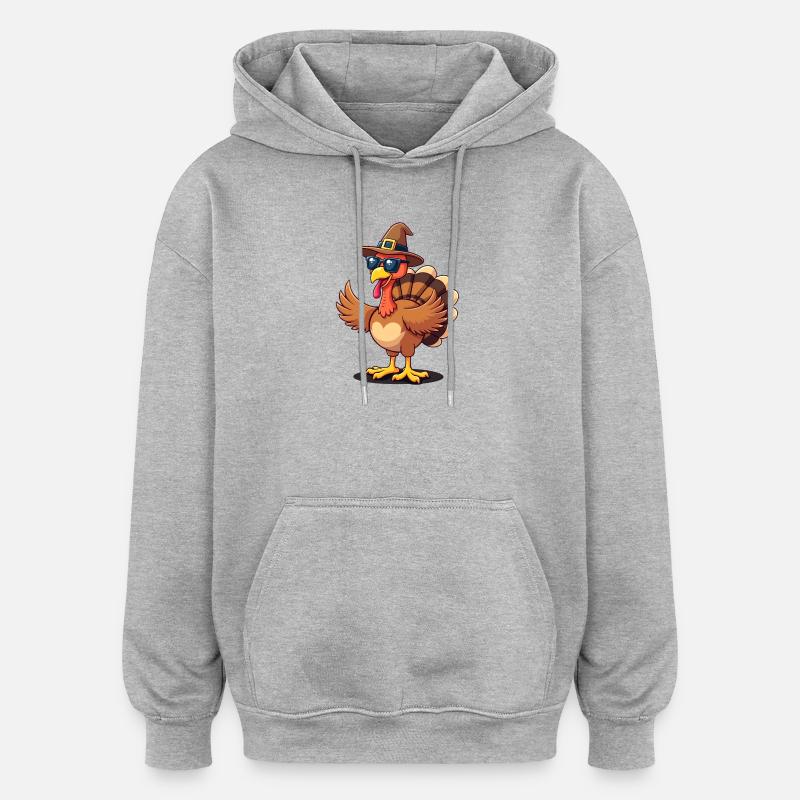 Thanksgiving Drôle Dinde de Thanksgiving - Sweat à capuche oversize unisexe - gris chiné