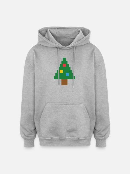 Pixel Fir – Ugly Christmas Sweater Look - Oversized Unisex Hoodie - heather grey