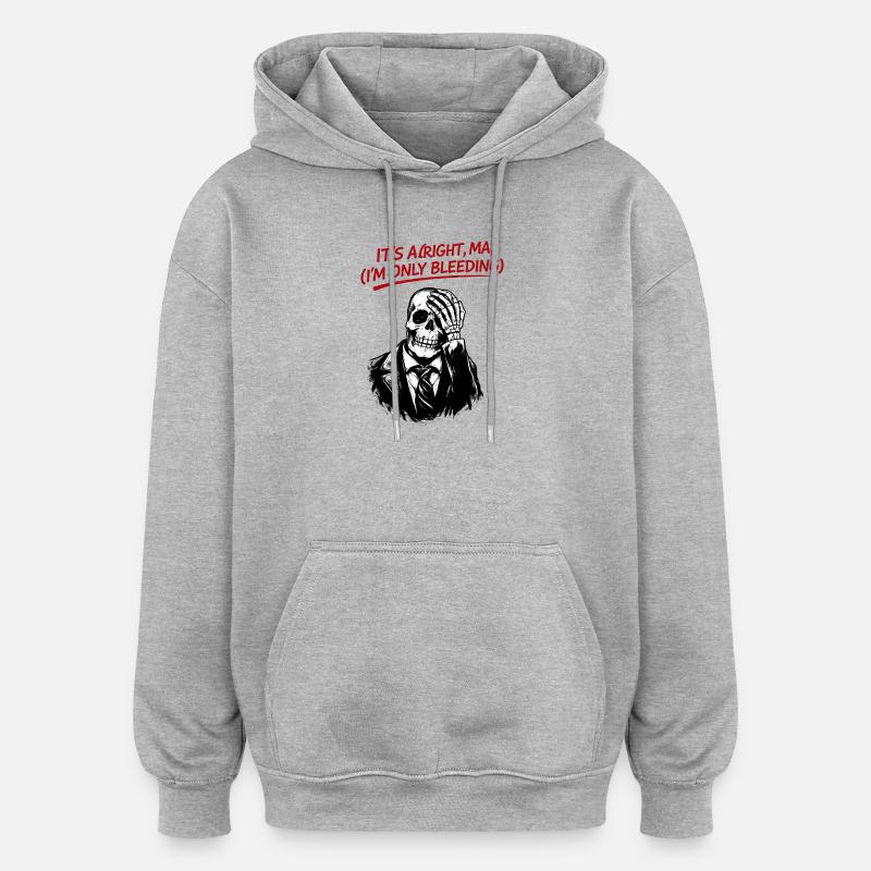 Squelette en costume avec texte rouge - Sweat à capuche oversize unisexe - gris chiné