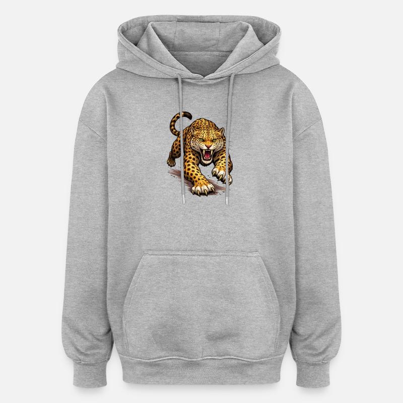 Bande dessinée Léopard Animal - Sweat à capuche oversize unisexe - gris chiné