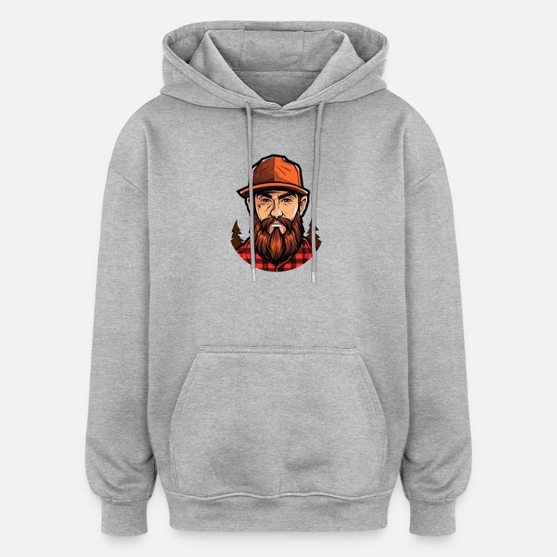 Illustration du bûcheron Wald - Sweat à capuche oversize unisexe - gris chiné