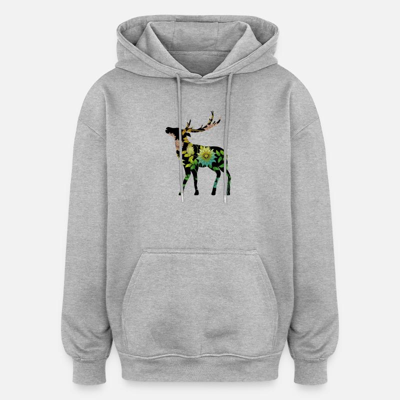 Cerf - Sweat à capuche oversize unisexe - gris chiné