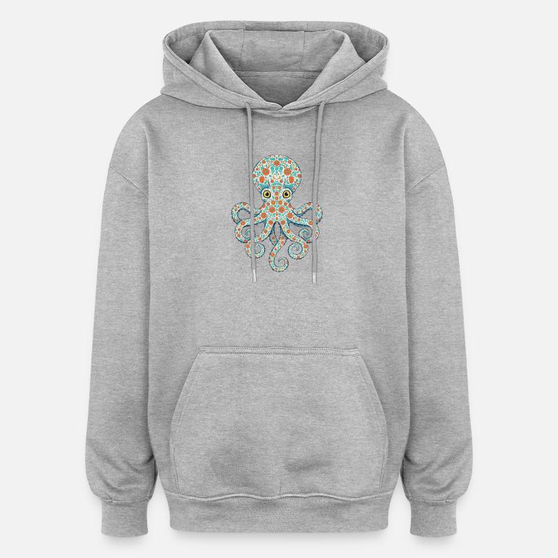 Pieuvre fleurie - Sweat à capuche oversize unisexe - gris chiné