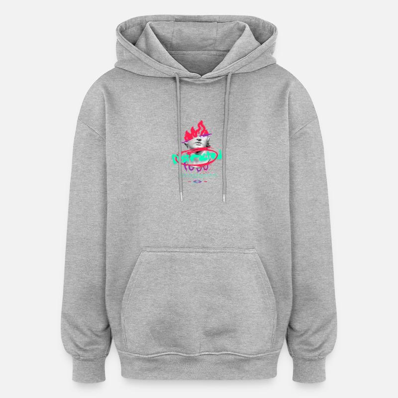 Collage de bustes graffitis au néon - Sweat à capuche oversize unisexe - gris chiné